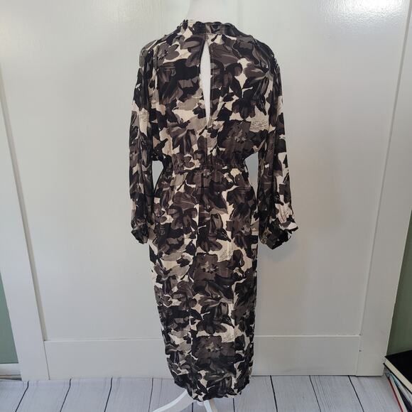 Panache Size M Sheer Dark Floral Grey Cream Long Line Cover-Up Kimono - Picture 5 of 10